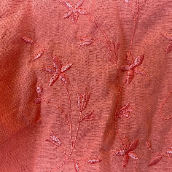 Quizz Again Women's Blouse L Linen/Cotton Blend Pink Short Sleeve Embroidered Bu - Picture 7 of 9